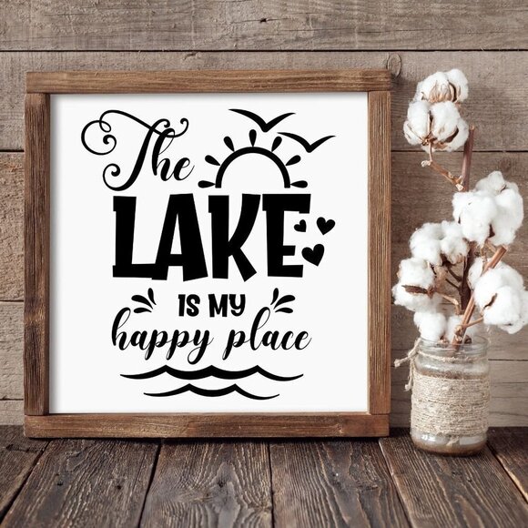 The Lake is My Happy Place Hand-crafted Sign - Picture 1 of 3